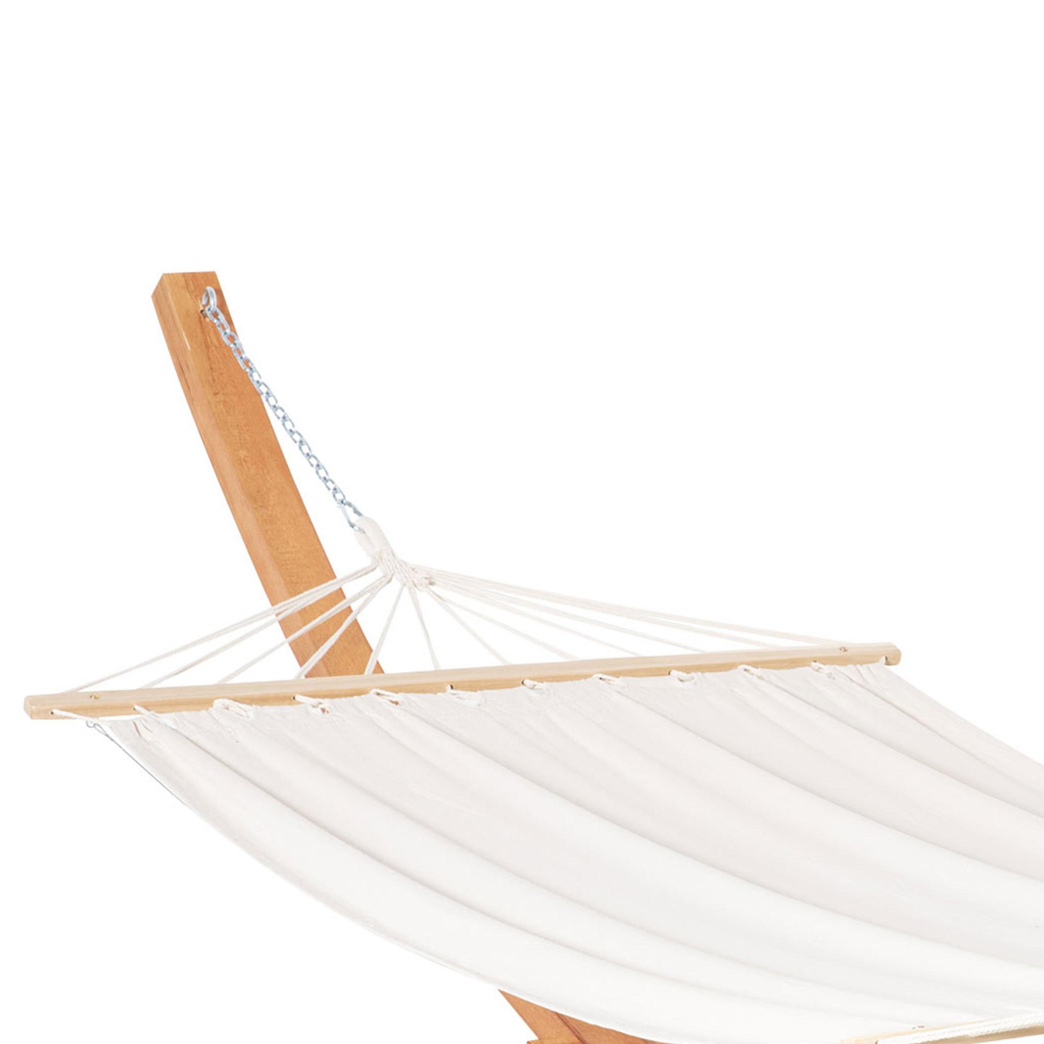 Voir la diapositive 4 : OUTSUNNY Hamac de jardin avec support en bois hamac sur pied 1 personne dim. 3,92L x 1,2l x 1,1H m toile coton blanc