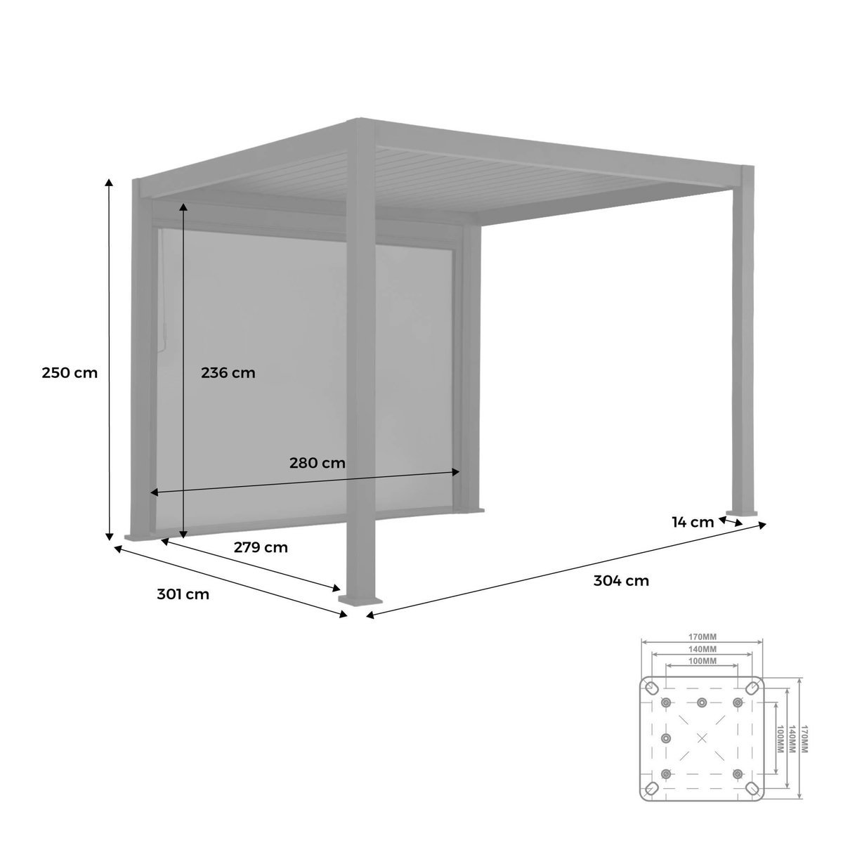 SWEEEK Pergola bioclimatique aluminium 3x3m V2 Triomphe + store 3m