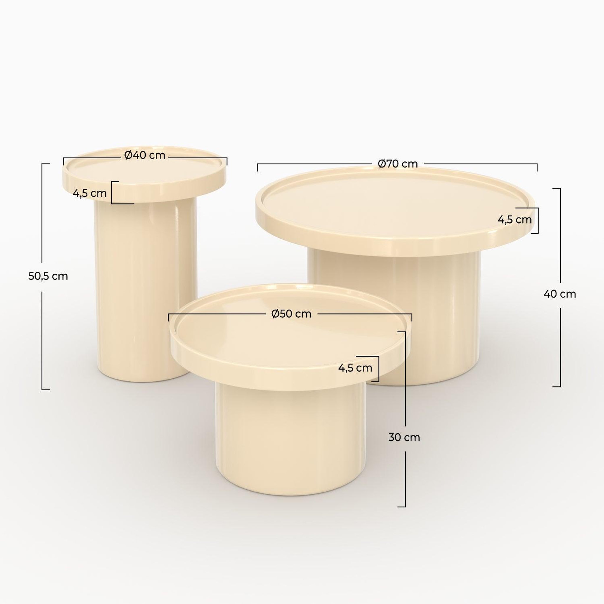 Voir la diapositive 4 : MAISON PAVANE Lot de 3 tables basses laquées blanches en mdf -nora
