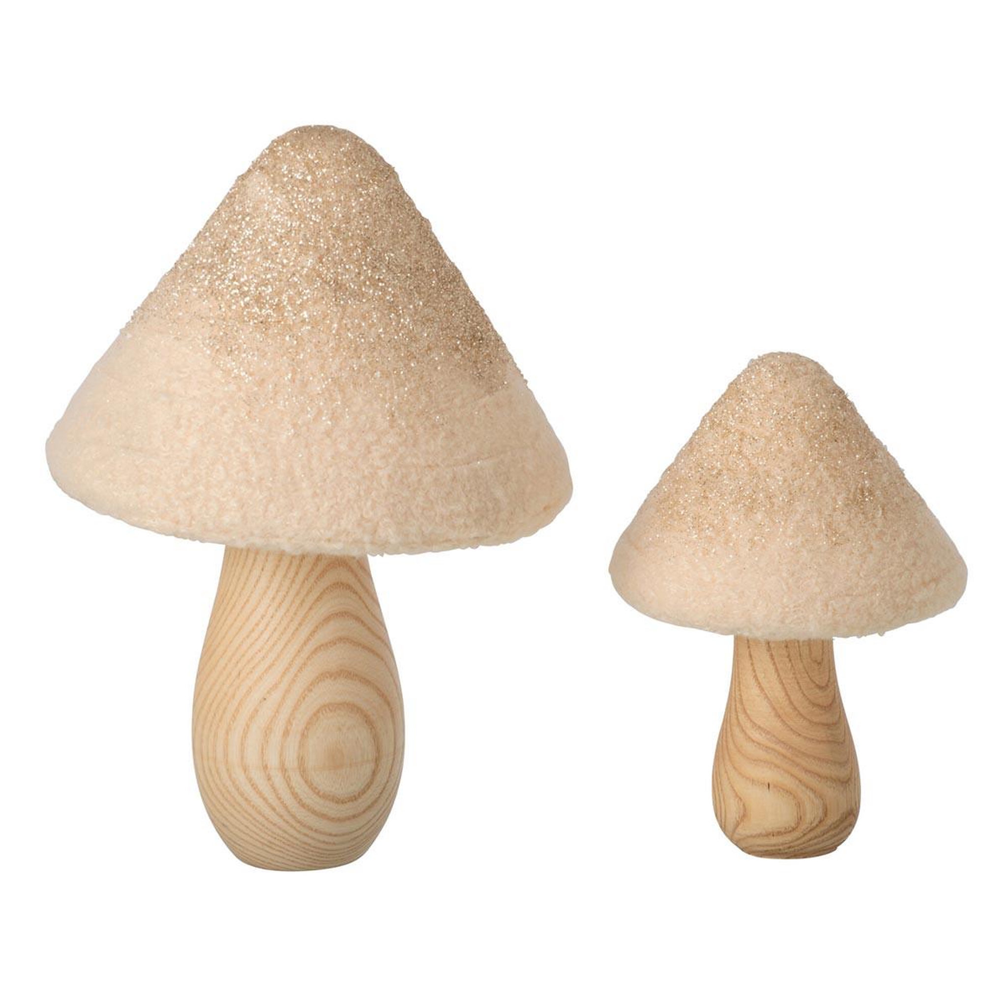 J-LINE Lot de 2 champignons déco en bois  rina  30cm naturel