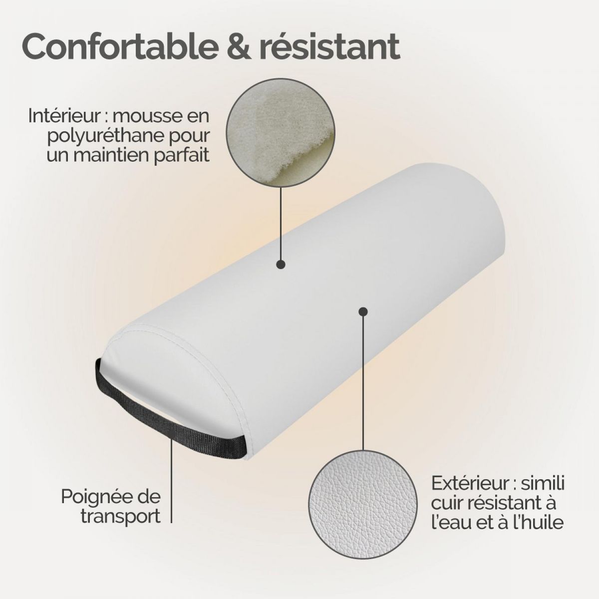 VIVEZEN Traversin, coussin demi-rond 66 cm x 22 cm x 12 cm pour table de massage