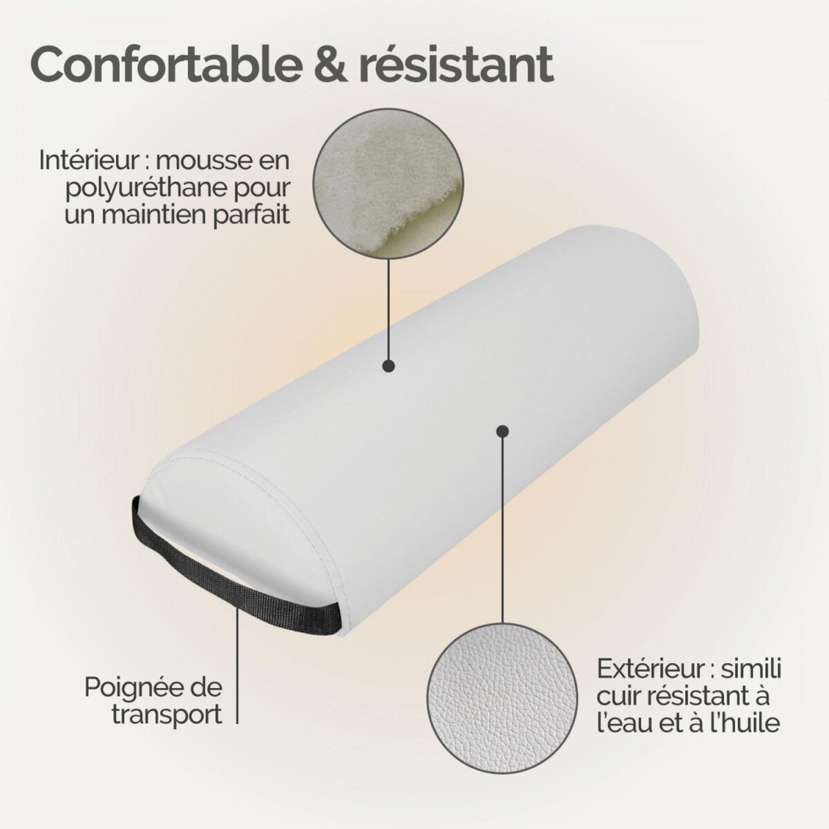 VIVEZEN Traversin, coussin demi-rond 66 cm x 22 cm x 12 cm pour table de massage