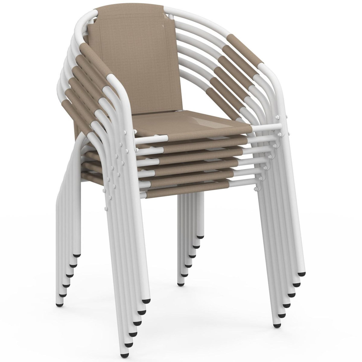 ID MARKET Lot de 6 chaises de jardin THELMA métal et textilène empilables blanc et beige