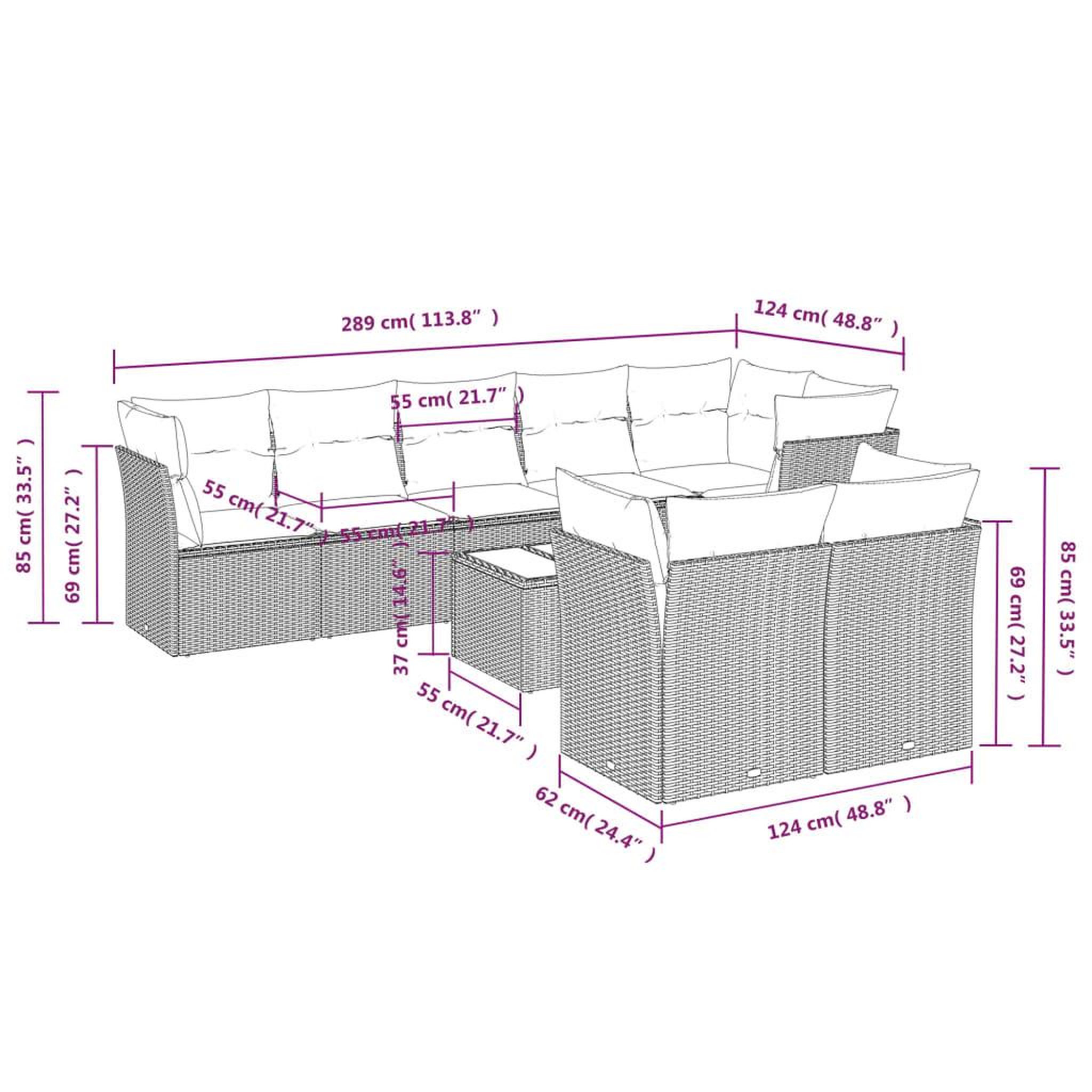 Voir la diapositive 4 : VIDAXL Salon de jardin avec coussins 9 pcs marron resine tressee
