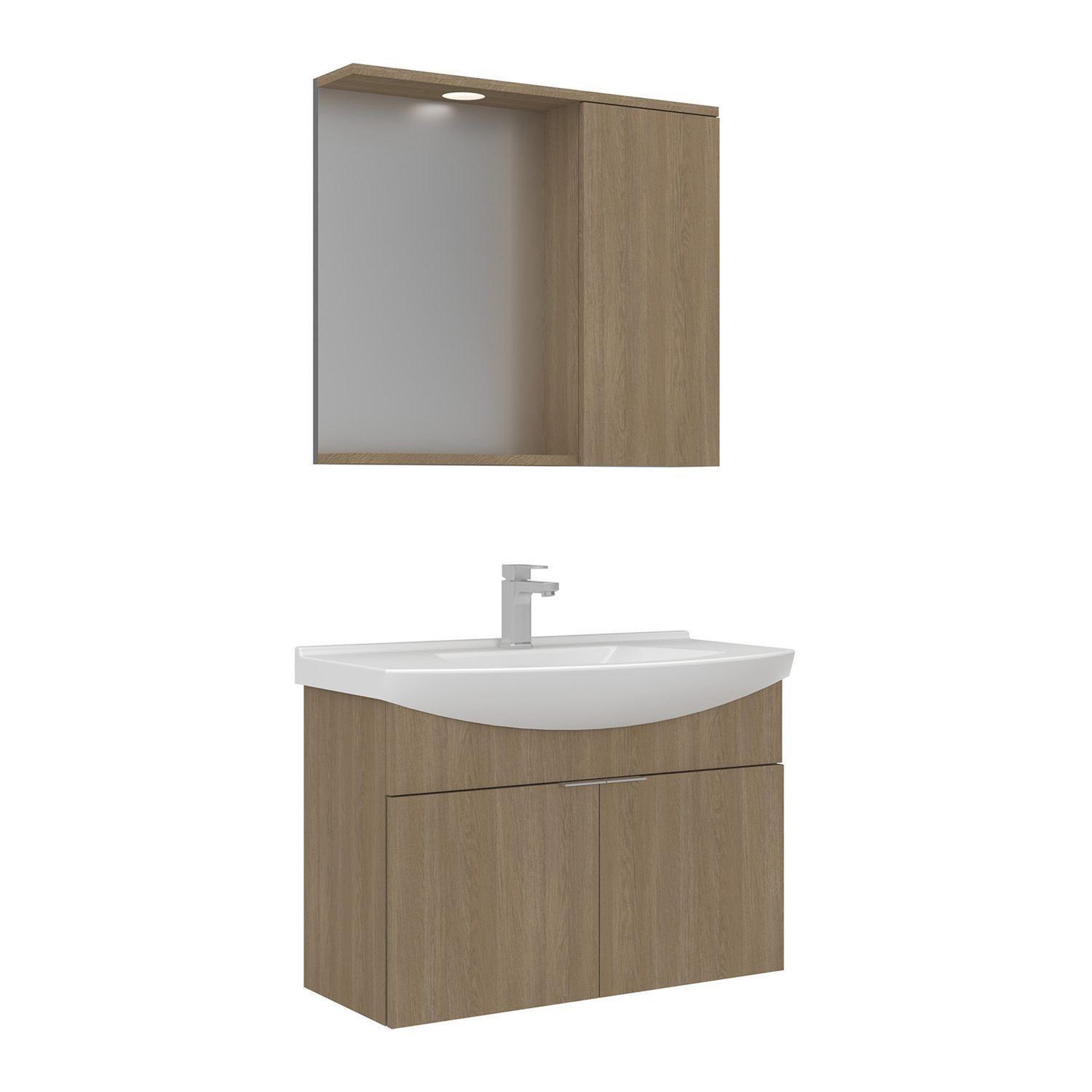 Habitat et Jardin Meuble avec simple vasque et miroir  Purus 80  - 80 x 50 x 58 cm - Oak