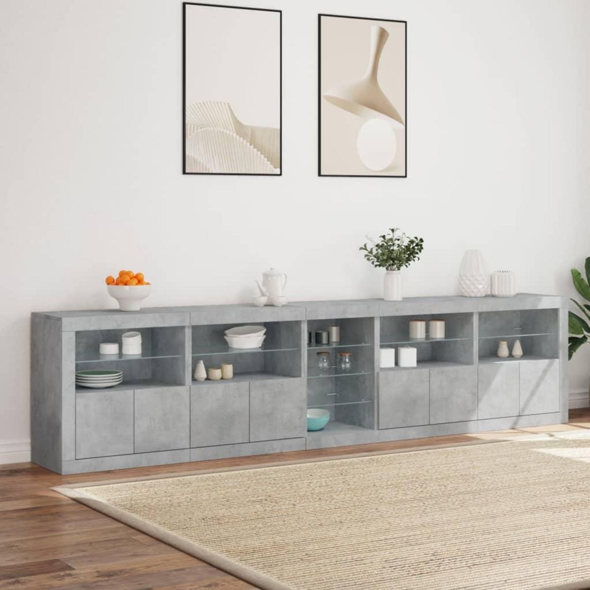 VIDAXL Buffet avec lumieres LED gris beton 283x37x67 cm