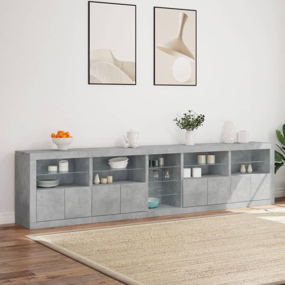 VIDAXL Buffet avec lumieres LED gris beton 283x37x67 cm