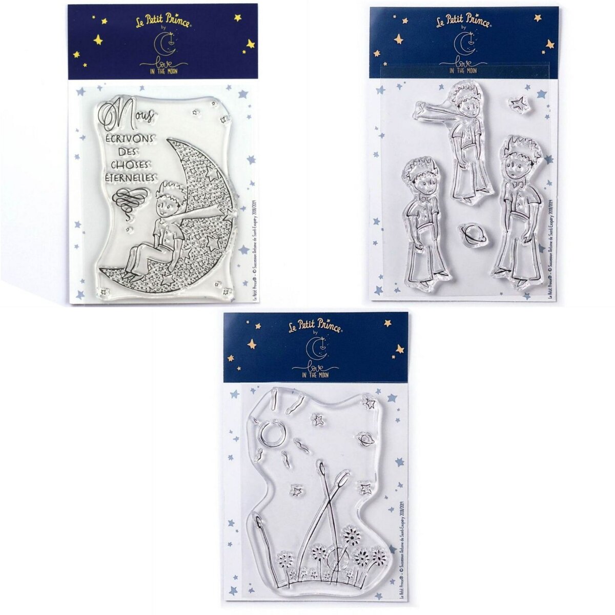  7 Tampons transparents Le Petit Prince et La lune + Etoiles + Paysage