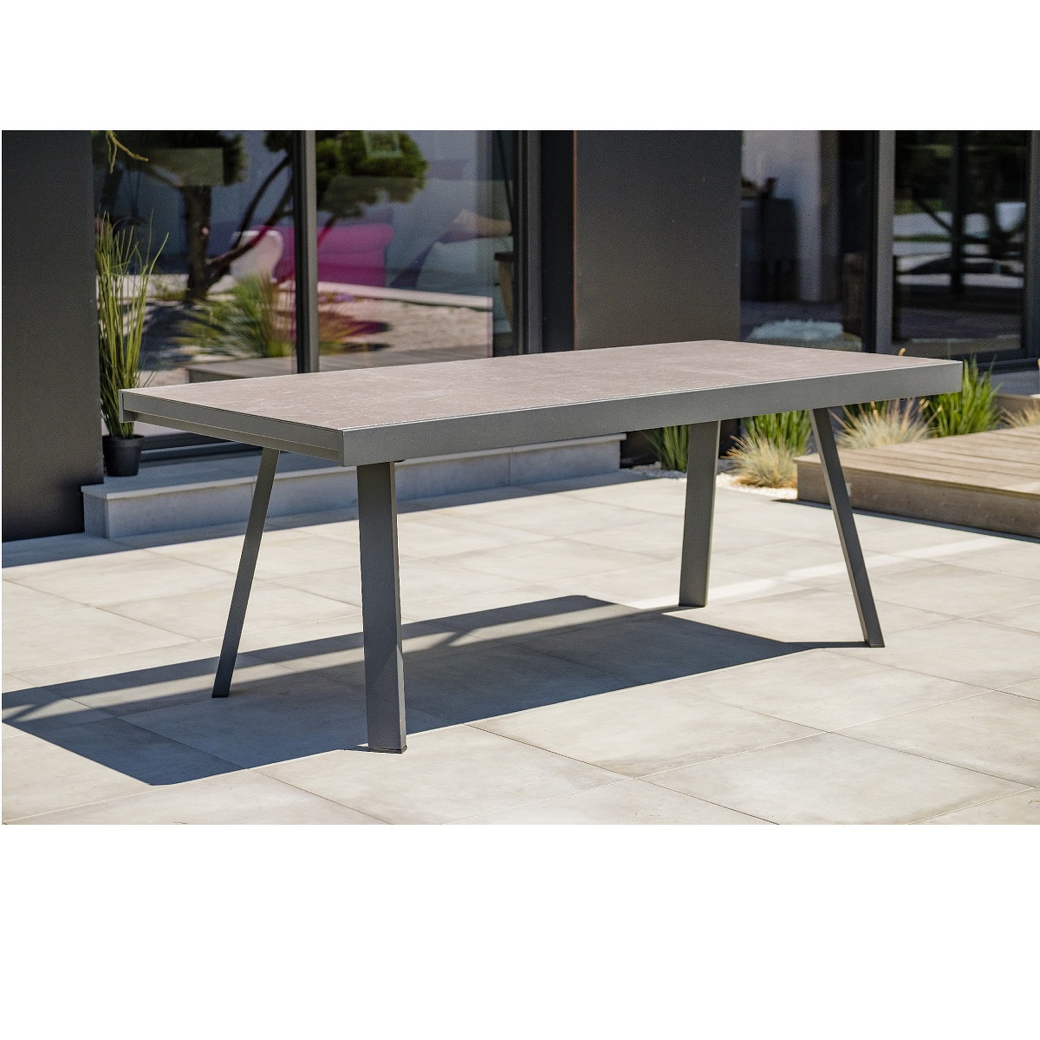 DCB GARDEN Table de jardin - 10/12 places - Aluminium/céramique - Gris - STOCKHOLM