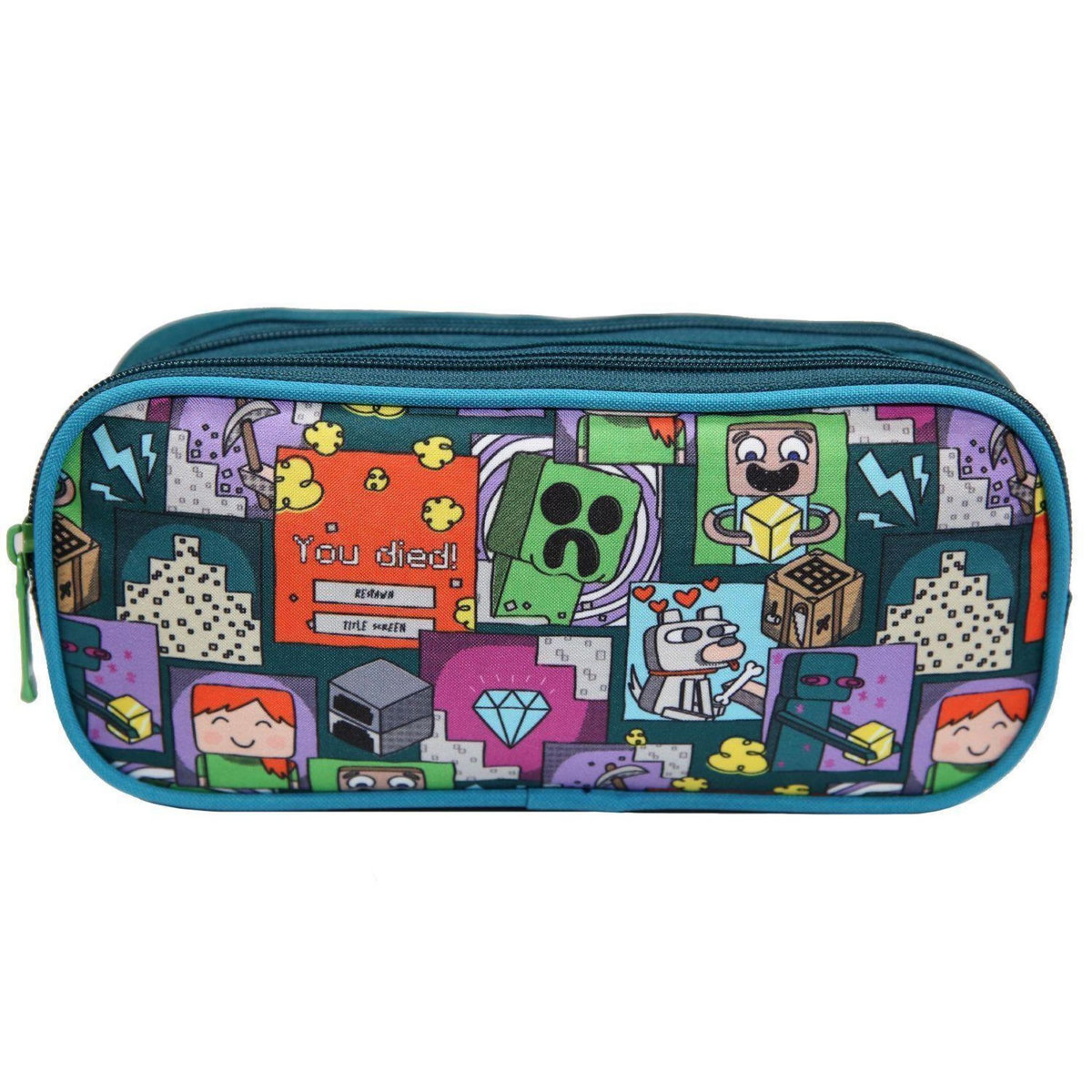 Bagtrotter Trousse scolaire 2 compartiments Minecraft Jeu Vidéo Verte Bagtrotter