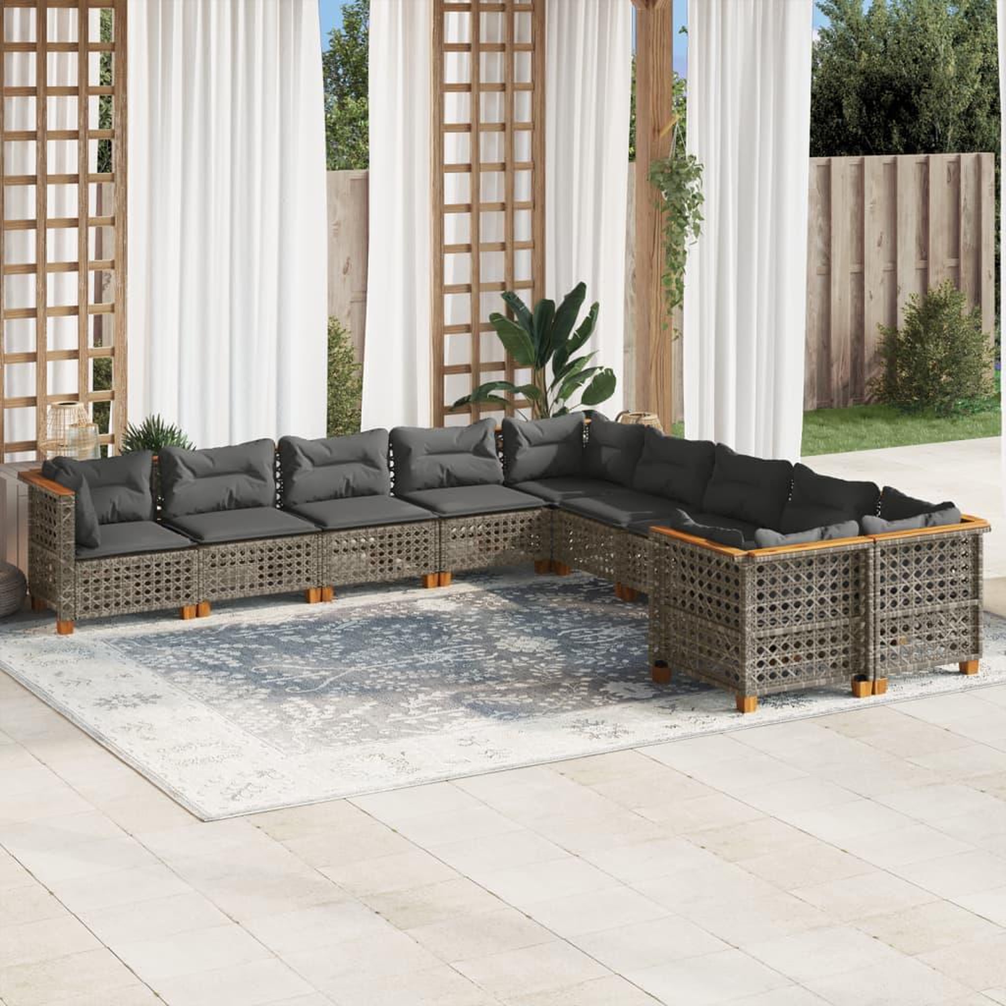 VIDAXL Salon de jardin avec coussins 10 pcs gris resine tressee