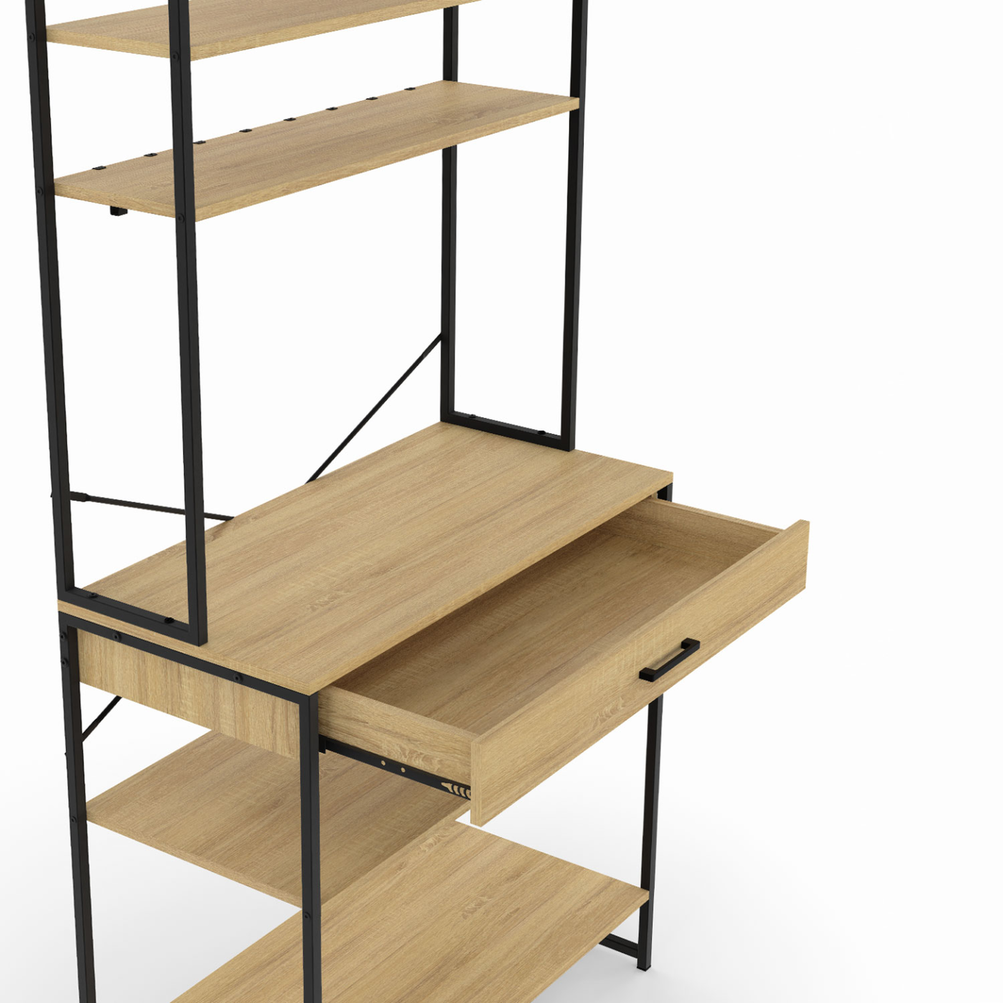 Voir la diapositive 6 : ID MARKET Etagère de cuisine 80 cm detroit avec tiroir et crochets design industriel