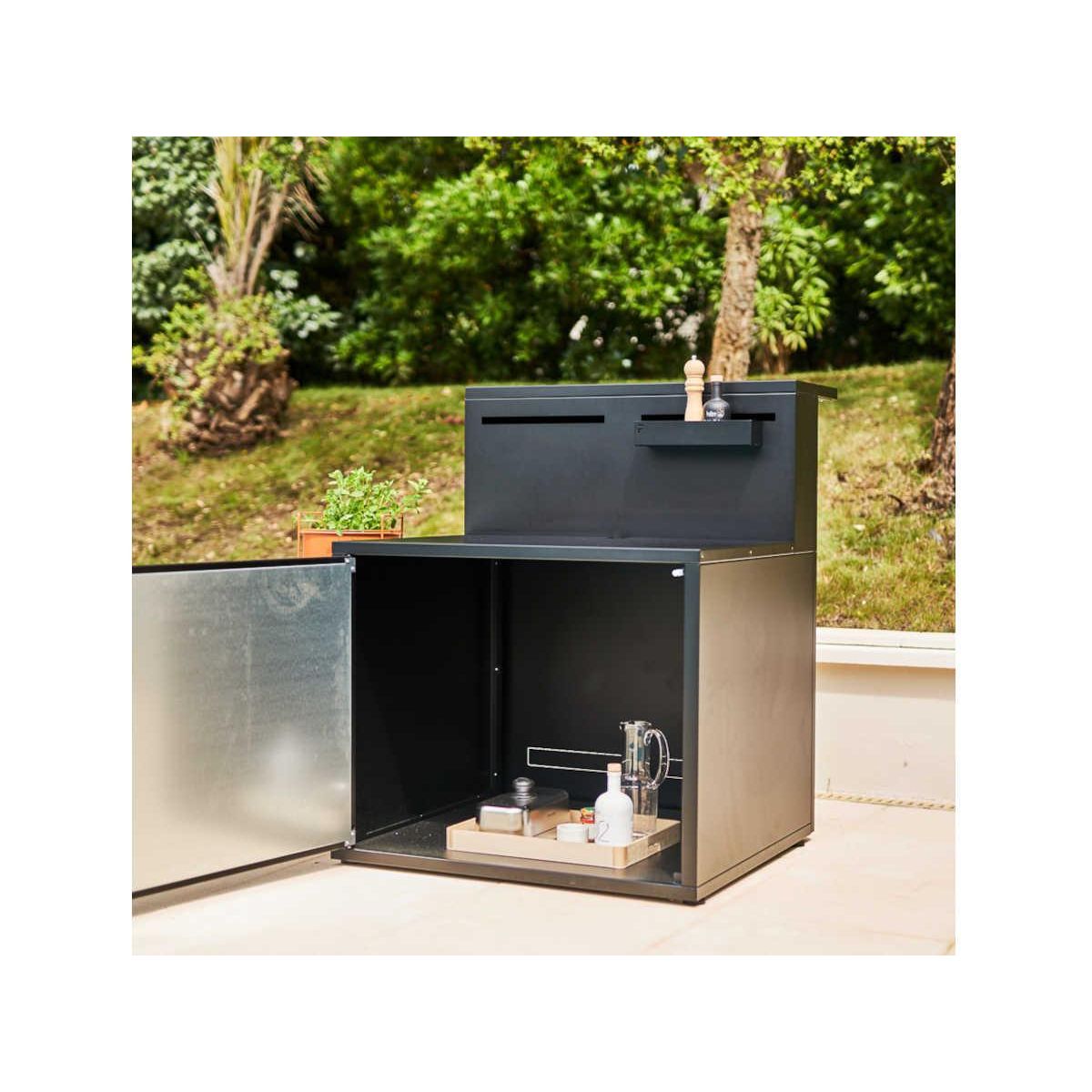 FORGE ADOUR Meuble de cuisine extérieure SPAF CBN meube pour plancha, porte rangement, pieds réglables, largeur 90 cm