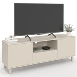 ID MARKET Meuble TV 140 cm BERTILLE 3 portes bois beige