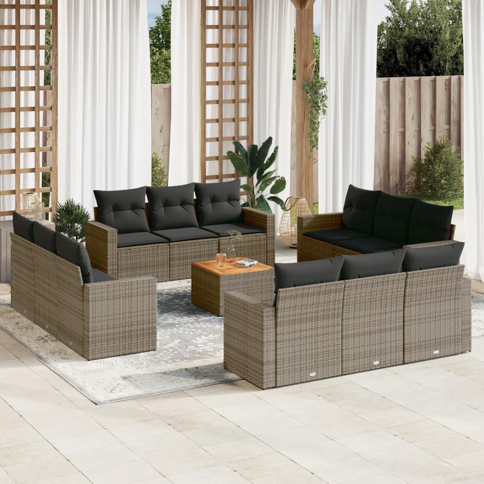VIDAXL Salon de jardin avec coussins 13 pcs gris resine tressee