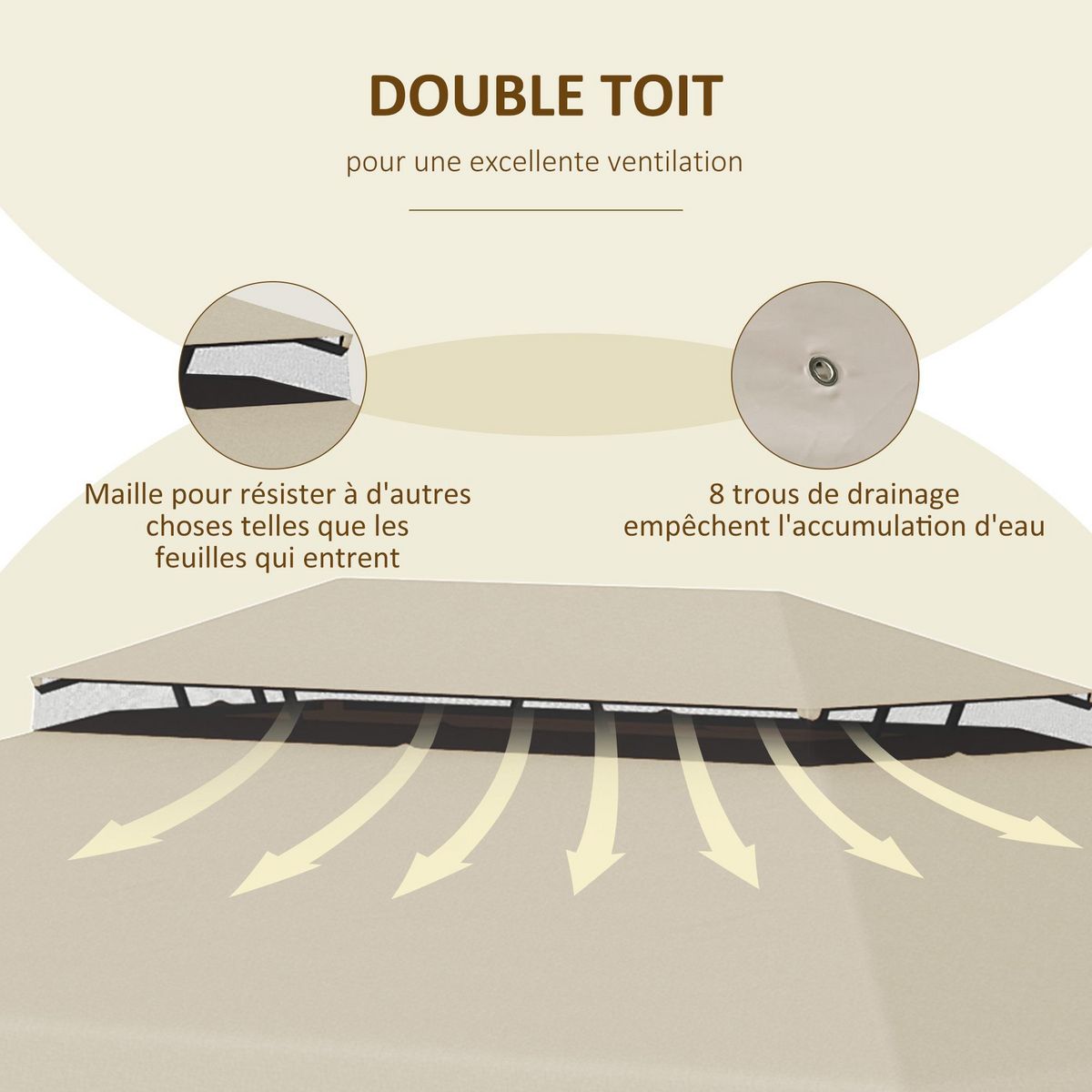 OUTSUNNY Toile de rechange pour pavillon tonnelle tente 3,90L x 2,90l m polyester haute densité 170 g/m² beige