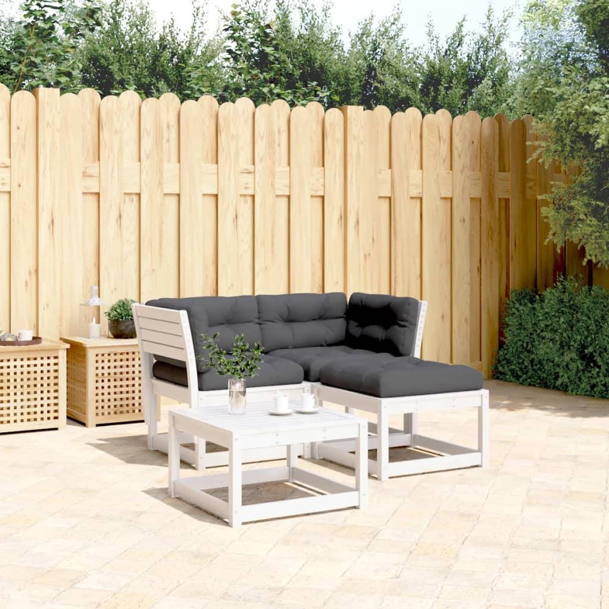 VIDAXL Salon de jardin 3 pcs avec coussins blanc bois massif de pin