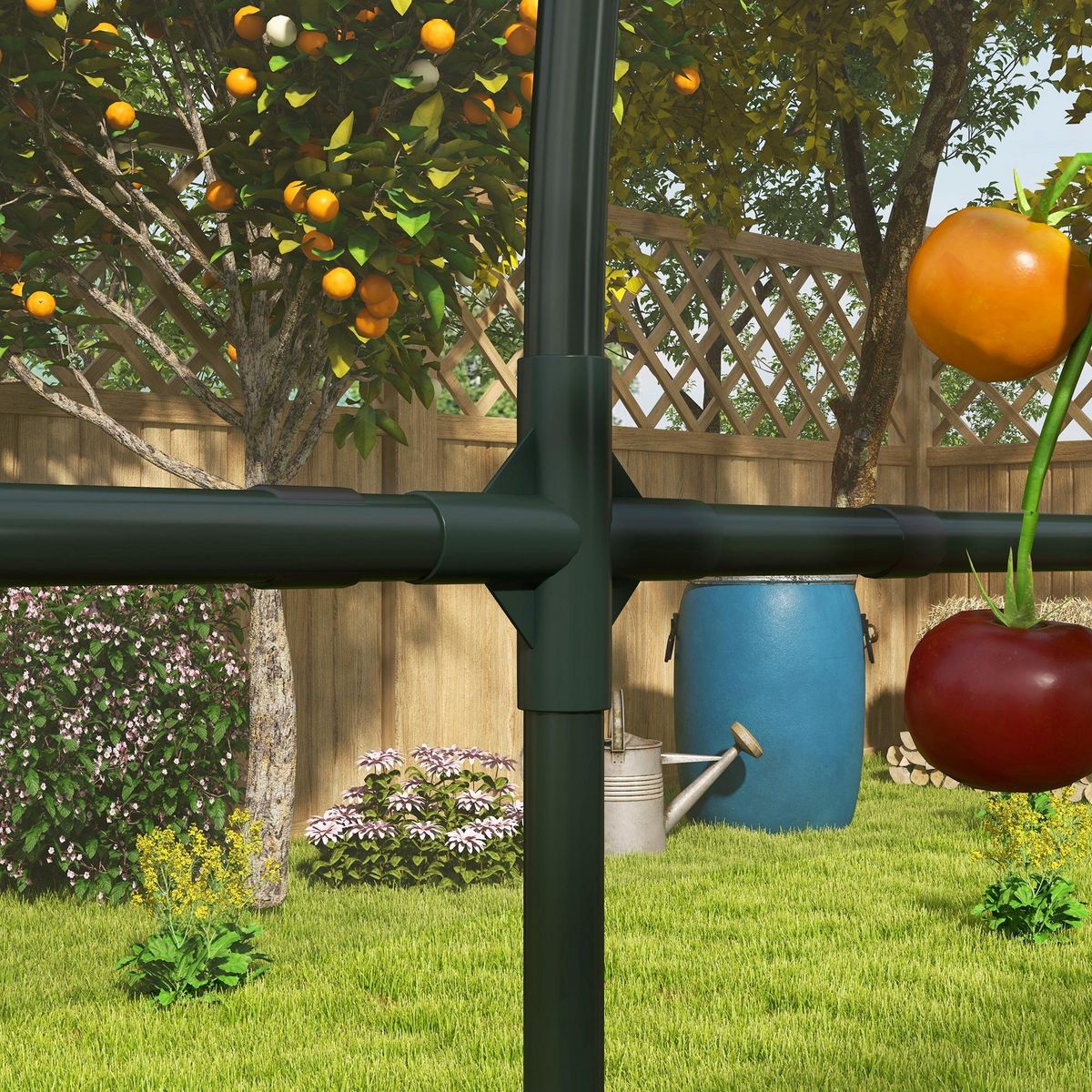 OUTSUNNY Serre de jardin serre à tomates dim. 6L x 1,23l x 1,71H m acier thermolaqué vert PE haute densité transparent