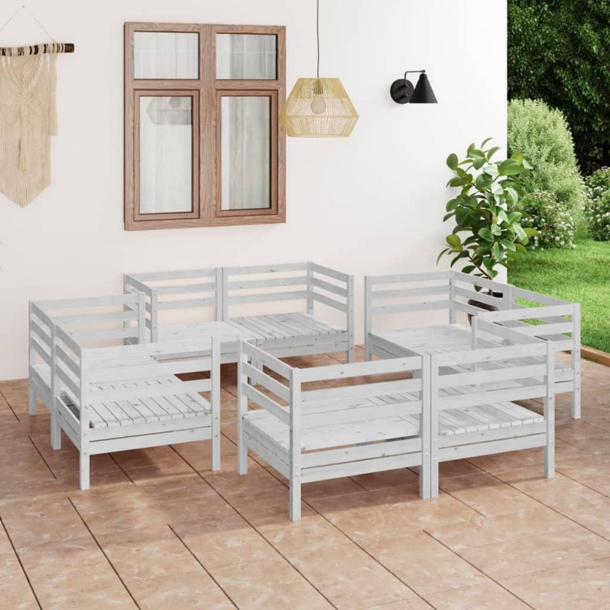 VIDAXL Salon de jardin 8 pcs Blanc Bois de pin massif