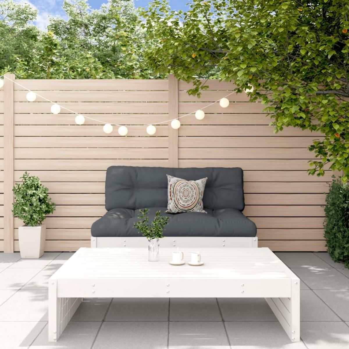 VIDAXL Salon de jardin 2 pcs avec coussins blanc bois massif