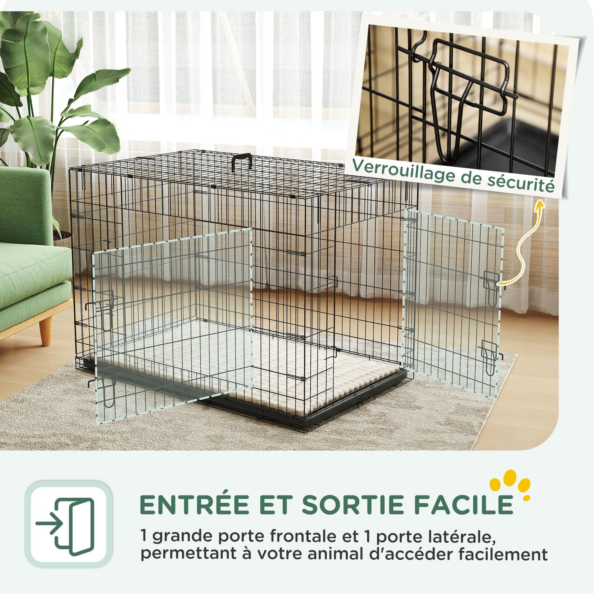 Voir la diapositive 5 : PAWHUT Cage caisse de transport pliable pour chien 105 x 70 x 75 cm avec coussin