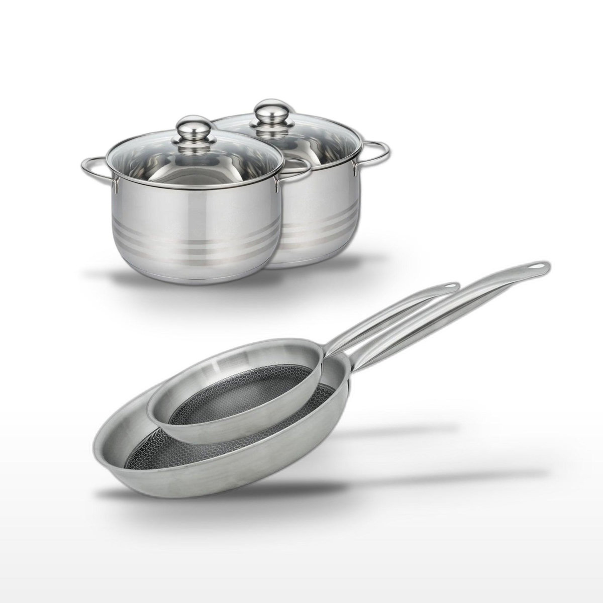 ELO Lot de 2 Poêles 24/28 cm et 2 Faitouts 20/24 cm Elo Relief Solution