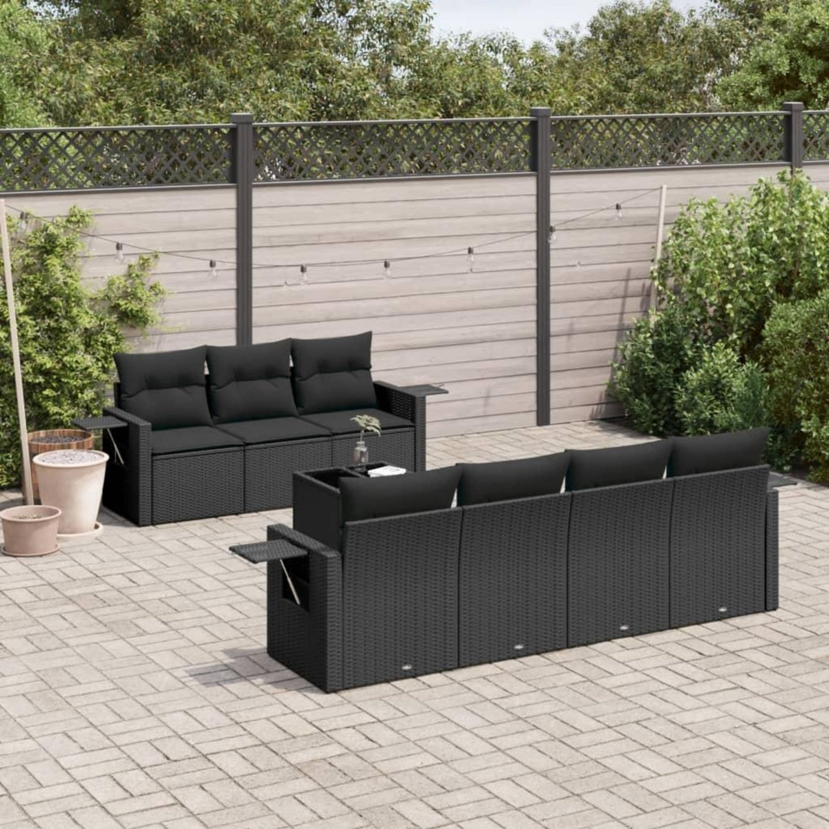 VIDAXL Salon de jardin 8 pcs avec coussins noir resine tressee