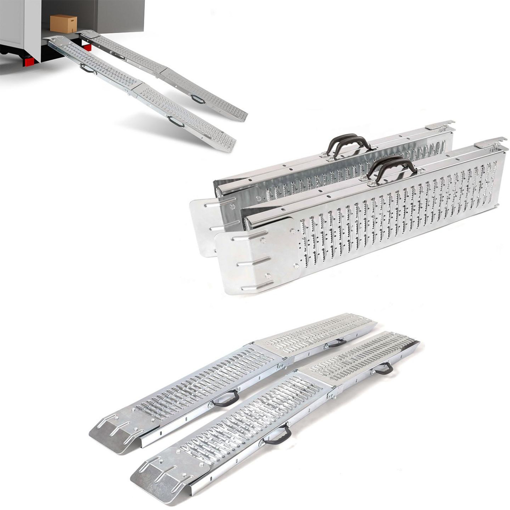 Voir la diapositive 5 : ID MARKET Set de 2 rampes pliables galvanisées spécial chargement