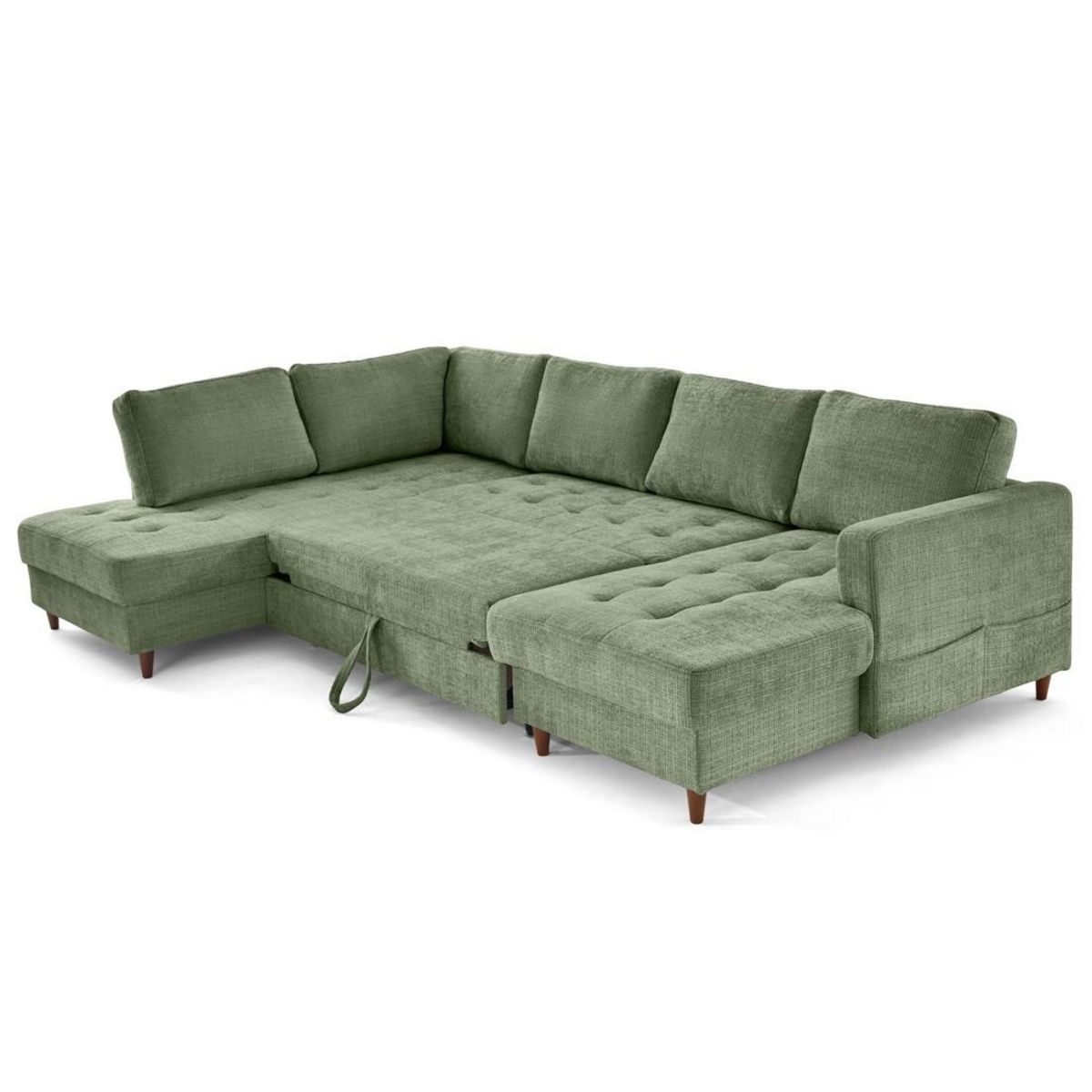 LISA DESIGN Anna - canapé panoramique d'angle gauche 7 places convertible avec coffre en velours texturé