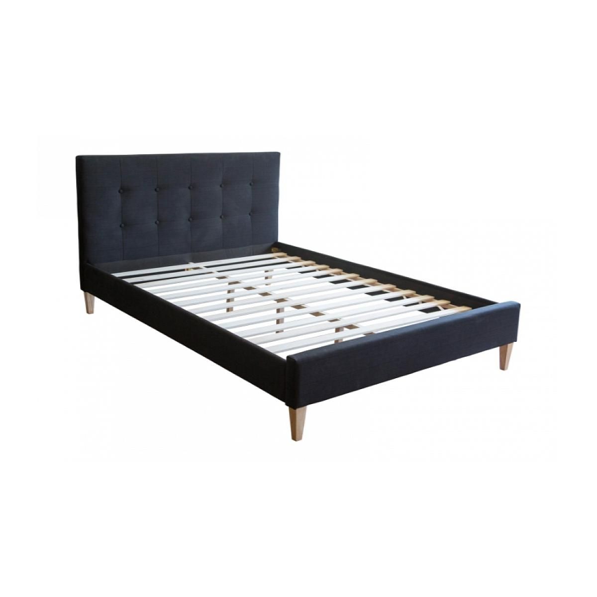 HomeStyle4U Lit double rembourré en tissu noir 140 x 200 cm - Élégance et confort pour votre chambre