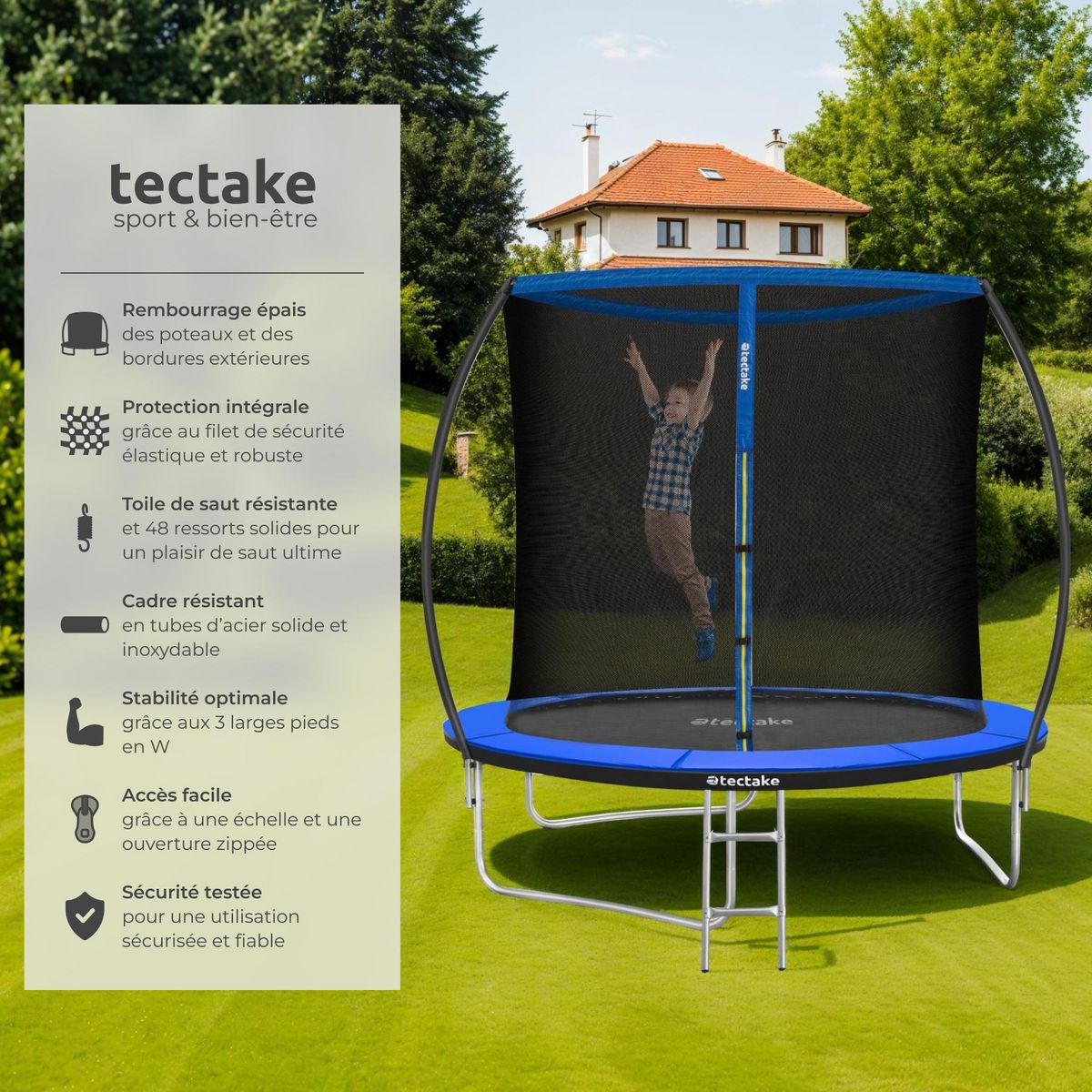 tectake Trampoline Ø 244 cm certifié GS noir/bleu