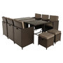 Voir la diapositive 1 : BEST MOBILIER Tao - salon de jardin encastrable 10 places - résine tressée marron - coussins taupe - plateau en verre + housse de protection