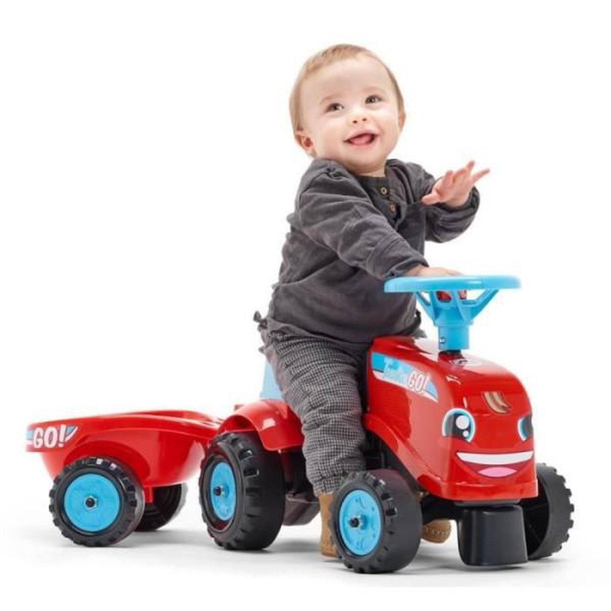 Voir la diapositive 3 : FALK Porteur Trotteur  avec remorque - FALK - Tractor Go! - Des 12 mois - 100% Fabriqué en France - 40% de plastique recyclé