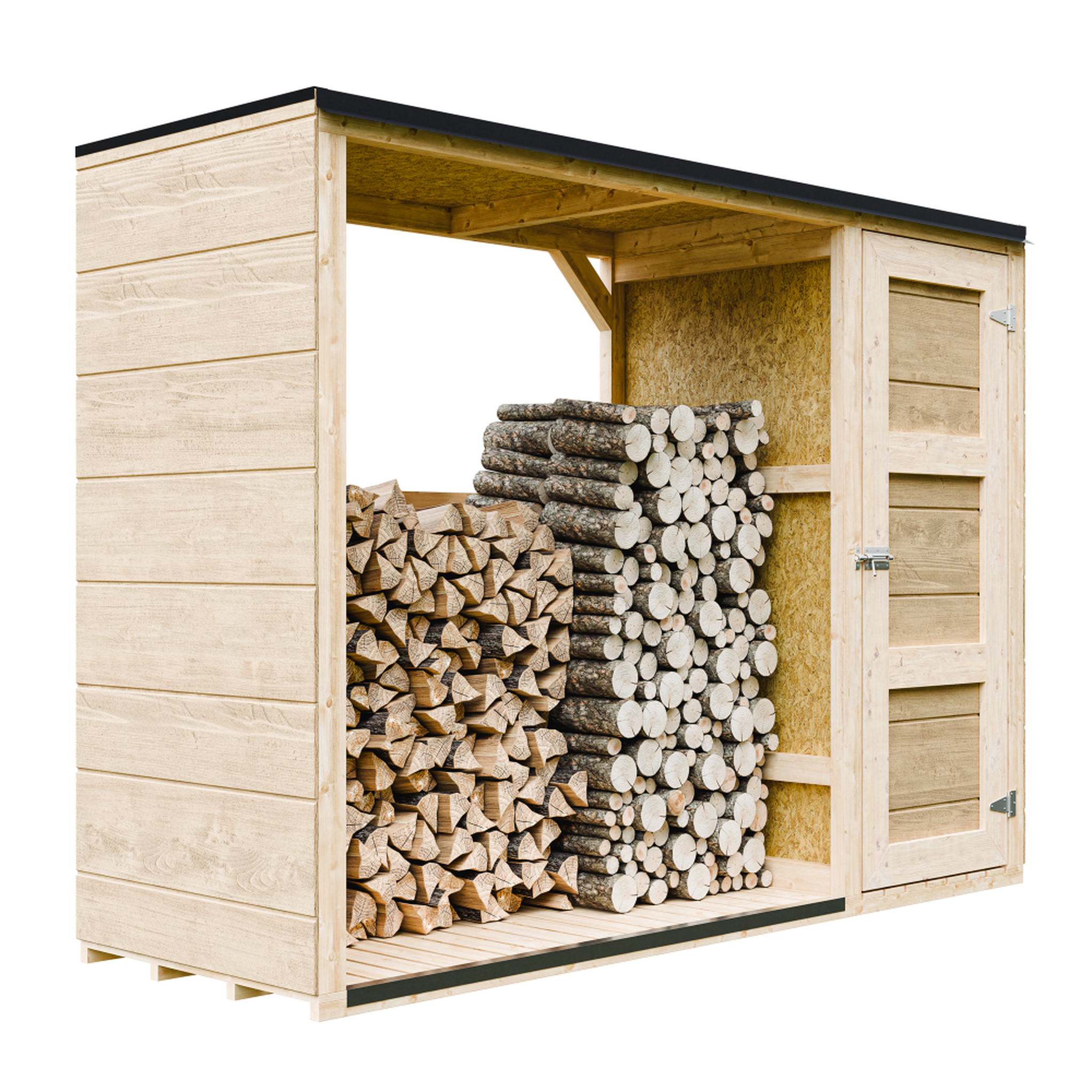 Voir la diapositive 2 : TIMBELA Abri à bûches extérieur avec rangement latéral pour les outils - 1,09 m² + 0.53 m² M981