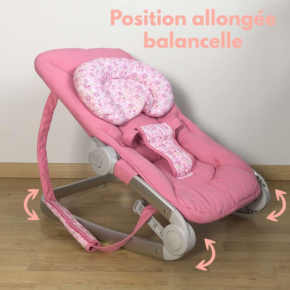 BAMBISOL Bambisol Transat Balancelle Bébé Luxe | Velours, Cale-Tête Réglable | Full Rose