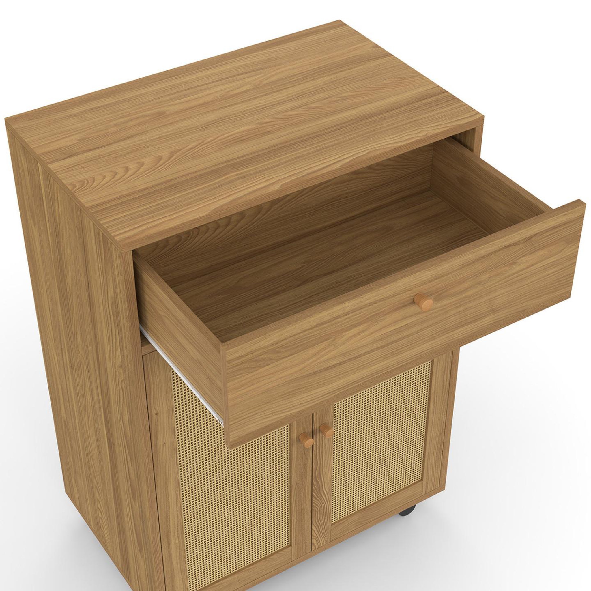 Voir la diapositive 6 : ID MARKET Desserte de cuisine HANAE tiroir effet bois et placard en cannage L.60 cm
