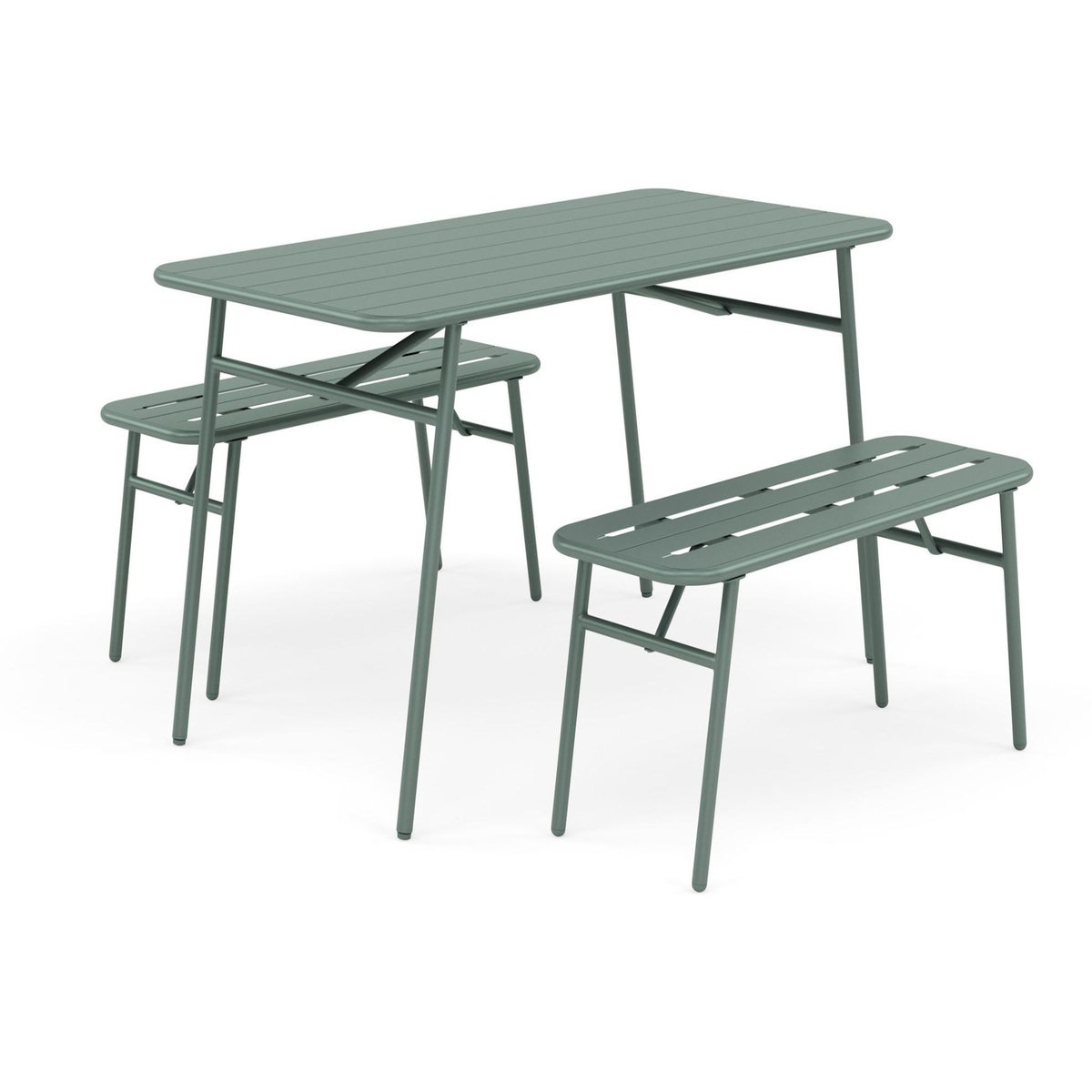 BEST MOBILIER Ribola - ensemble table et bancs de jardin - 4 personnes - vert