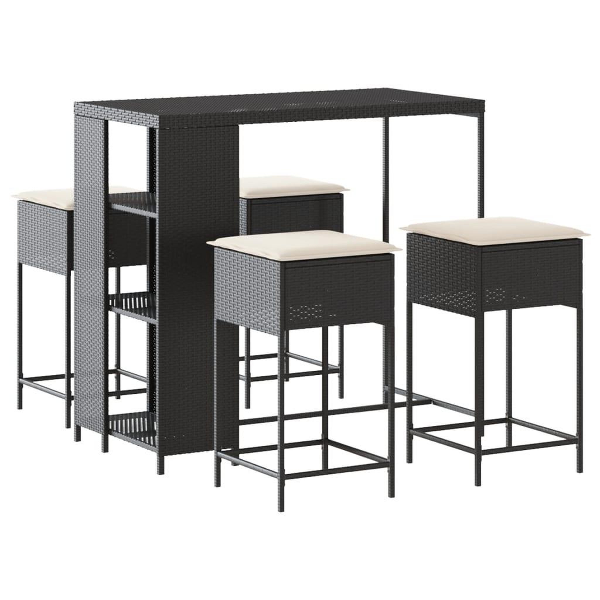 Voir la diapositive 2 : VIDAXL Ensemble de bar de jardin 5 pcs avec coussins noir poly rotin