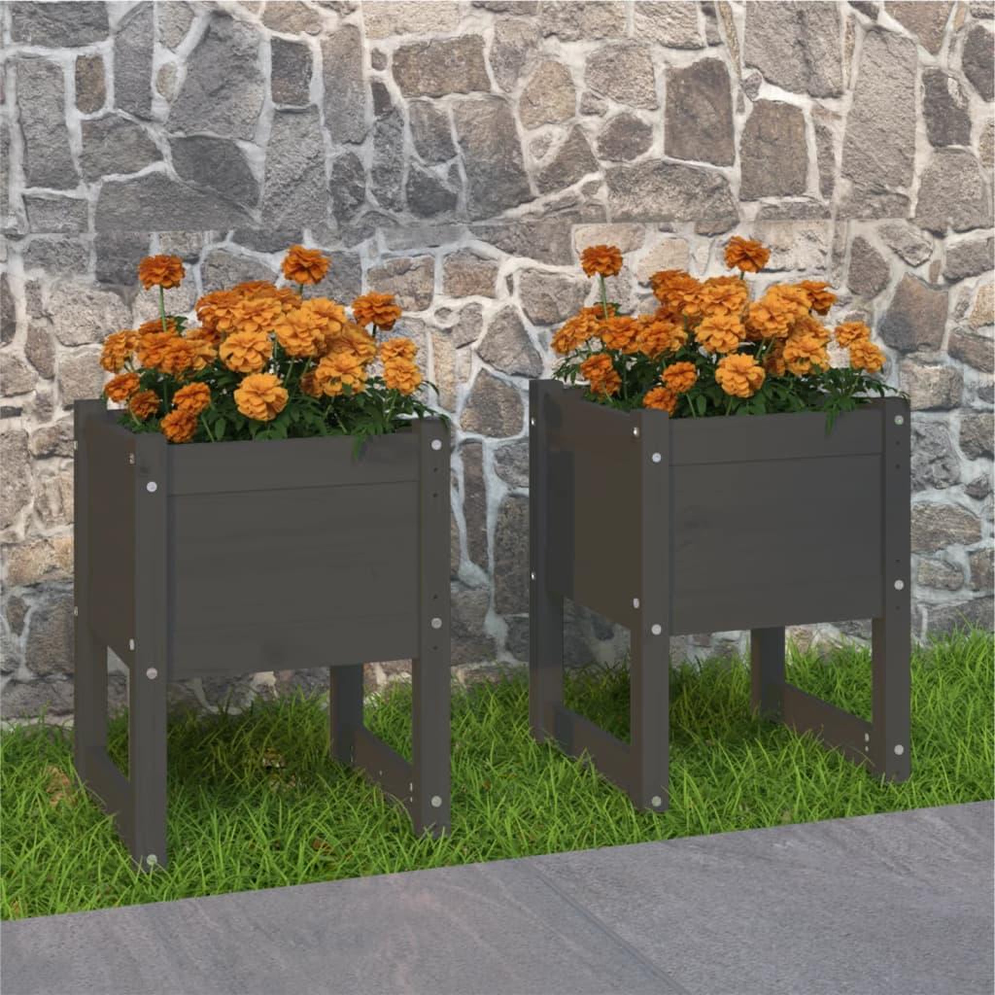 Voir la diapositive 1 : VIDAXL Jardinieres 2 pcs Gris 40x40x52,5 cm Bois massif de pin