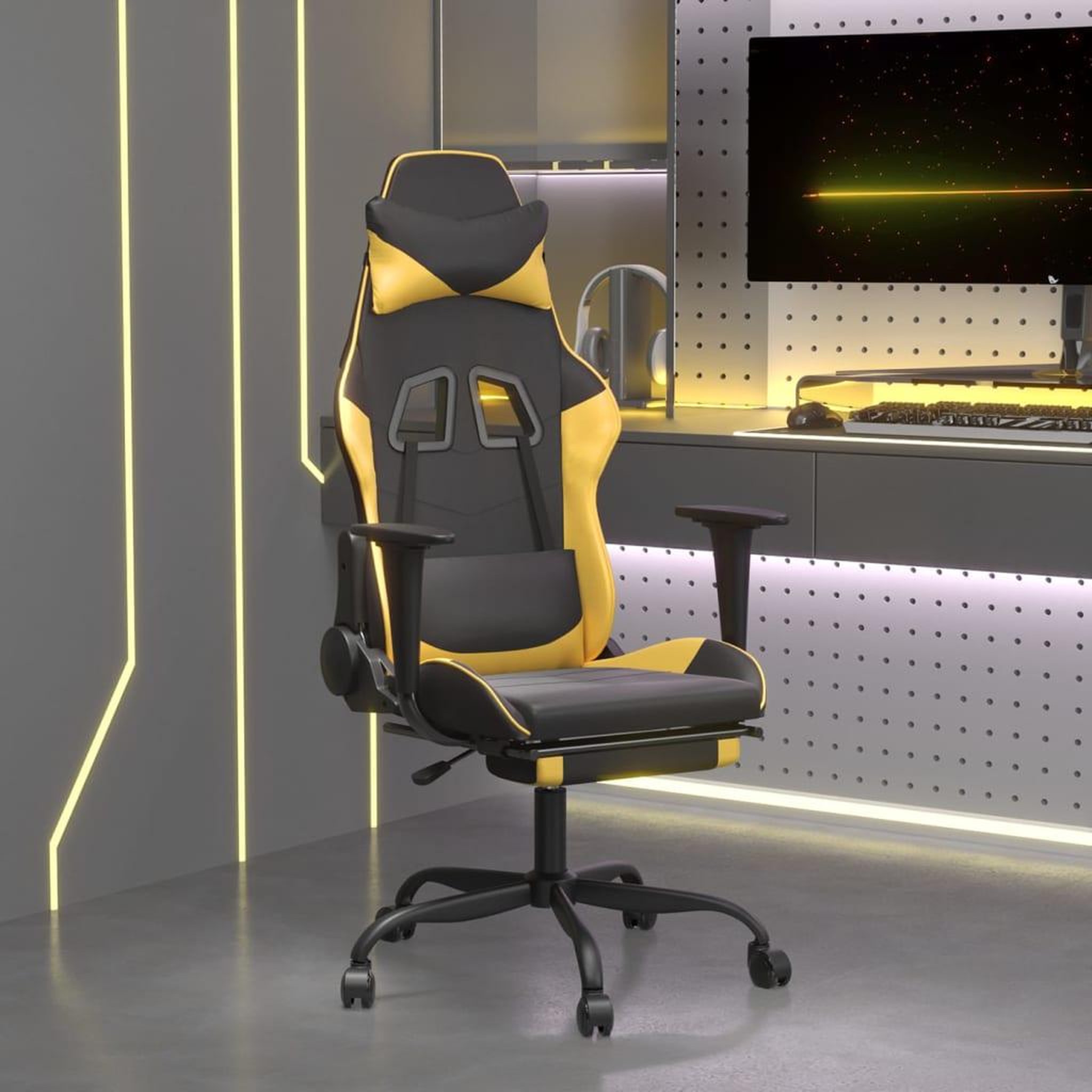 VIDAXL Chaise de jeu avec repose-pied Noir et dore Similicuir