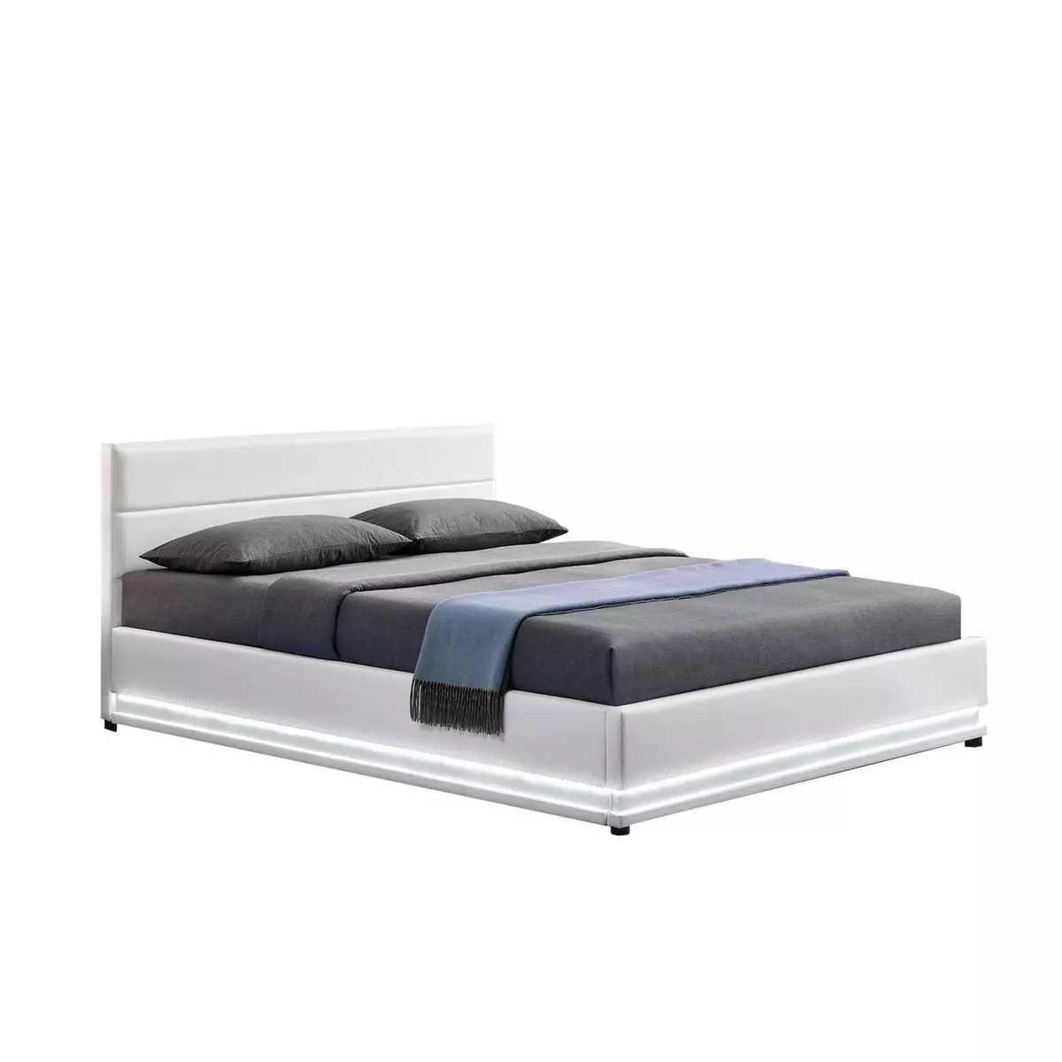 CONCEPT USINE Cadre de lit en PU blanc avec rangements et LED intégrées 160x200 cm NEW YORK