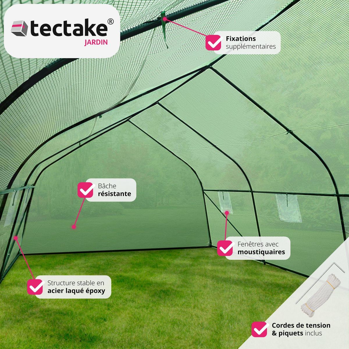 tectake Serre tunnel 27 m³ en forme de tente avec 8 fenêtres vert