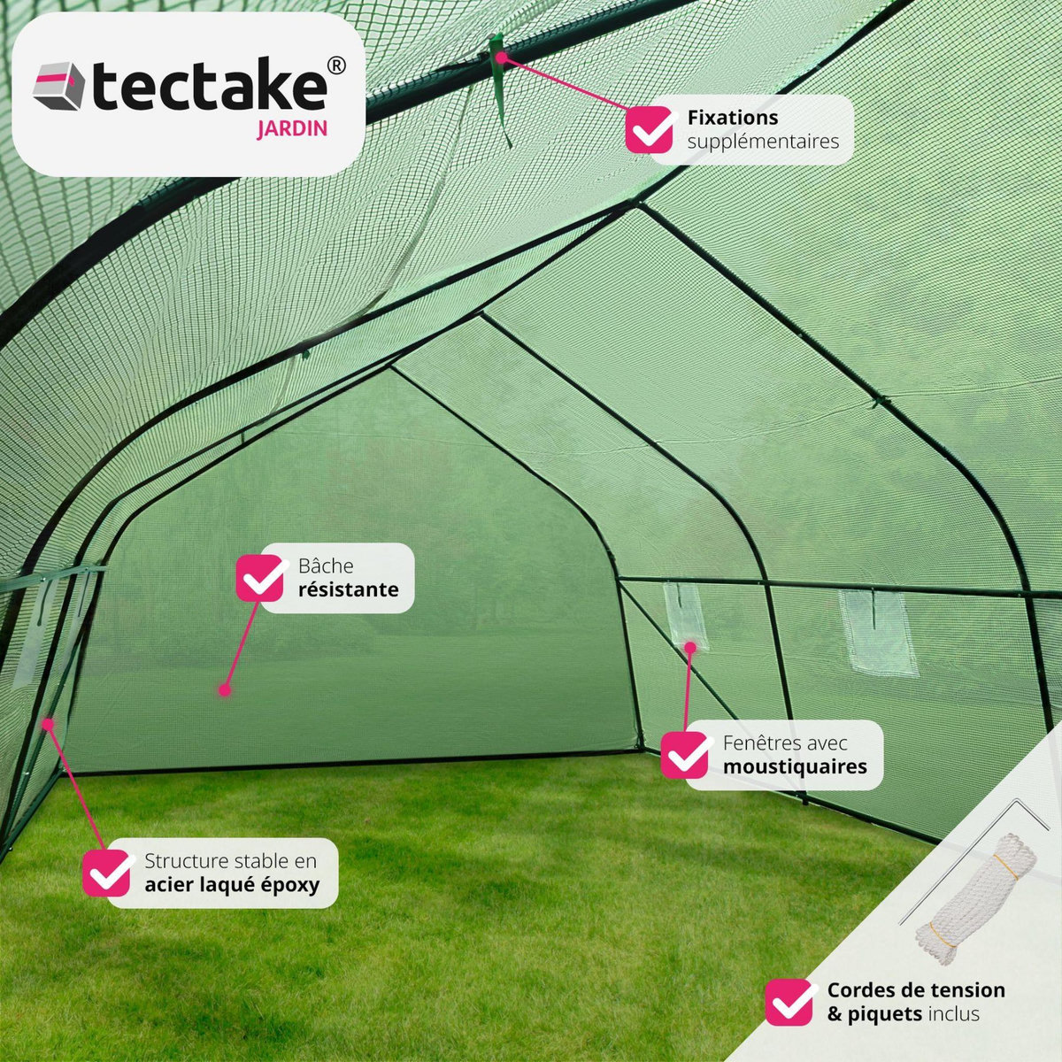 tectake Serre tunnel 27 m³ en forme de tente avec 8 fenêtres vert