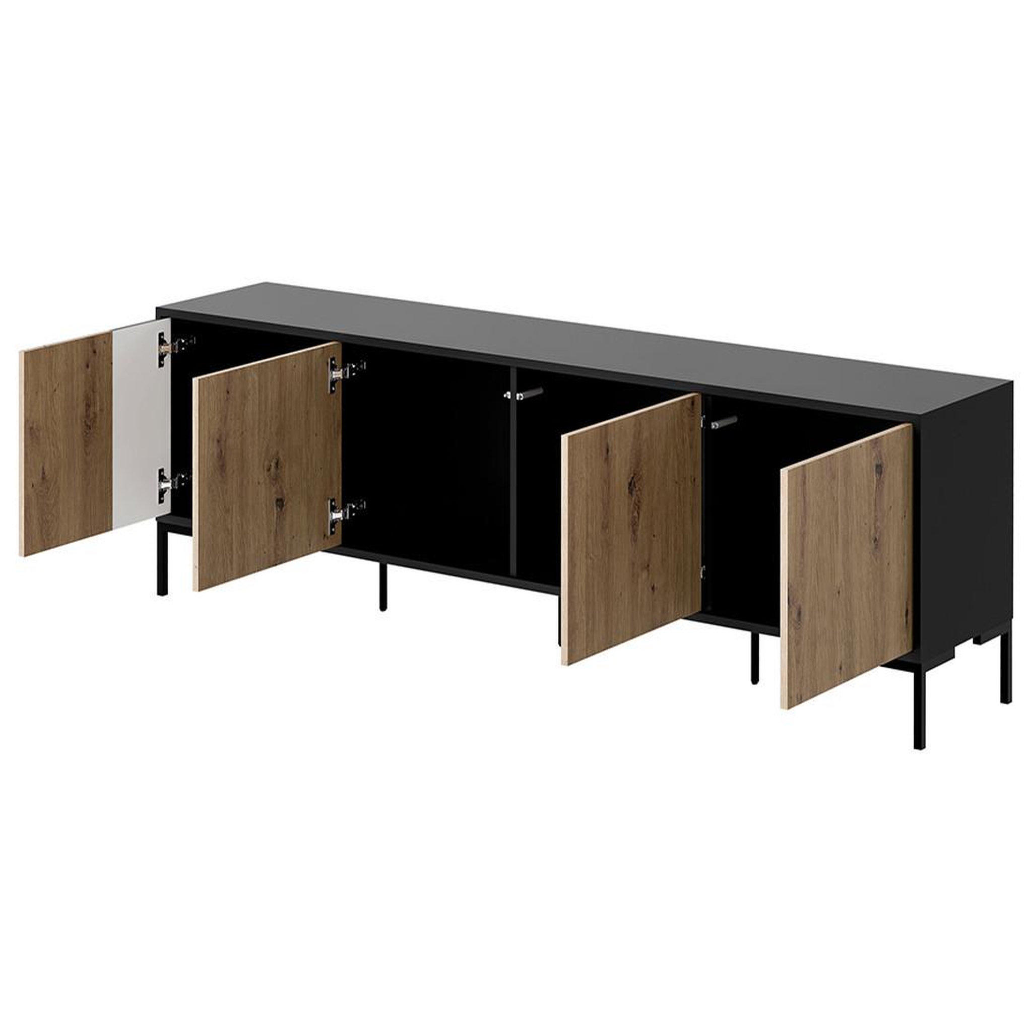 Voir la diapositive 2 : BEST MOBILIER Cambridge - meuble tv - effet bois et noir - 4 portes - 200 cm