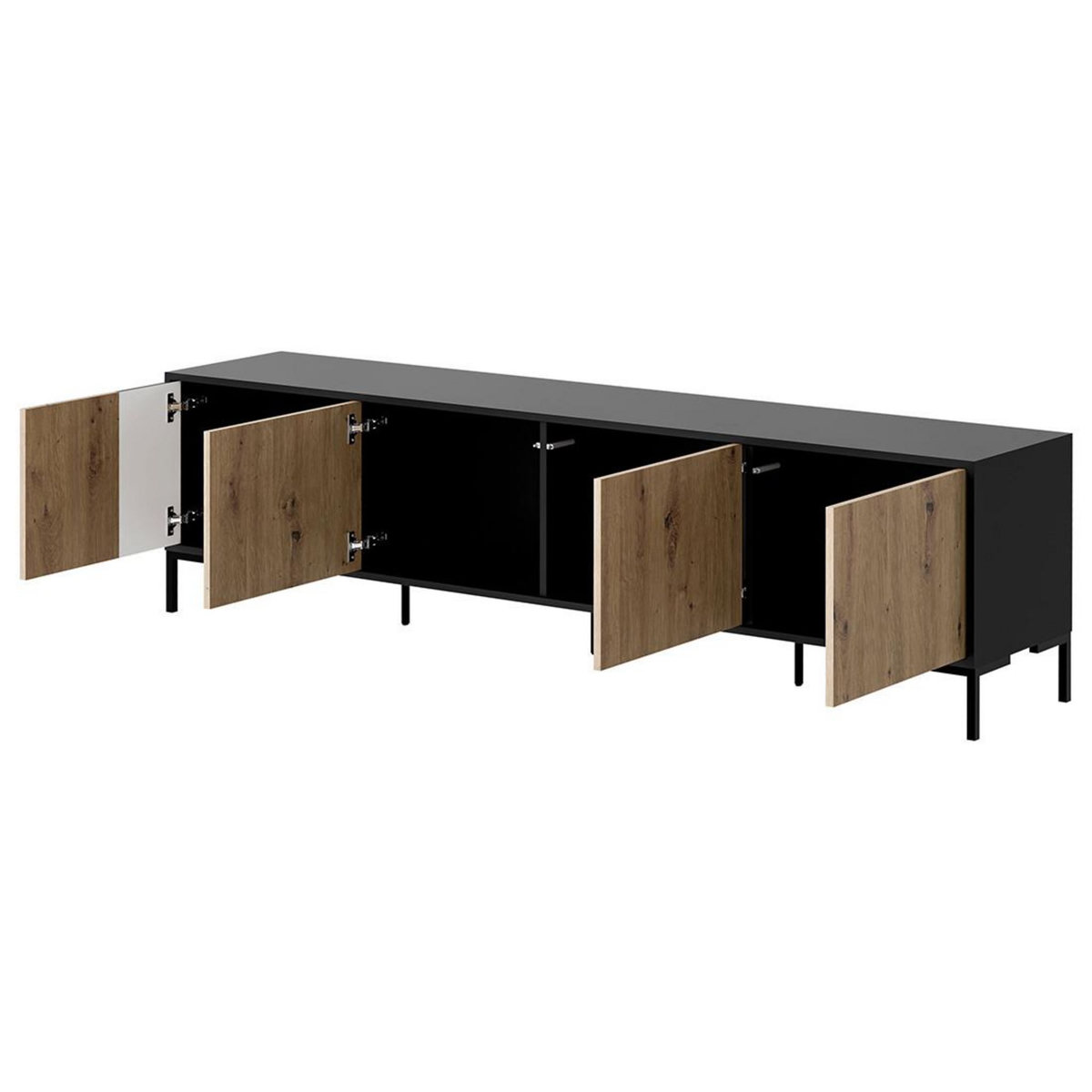 BEST MOBILIER Cambridge - meuble tv - effet bois et noir - 4 portes - 200 cm