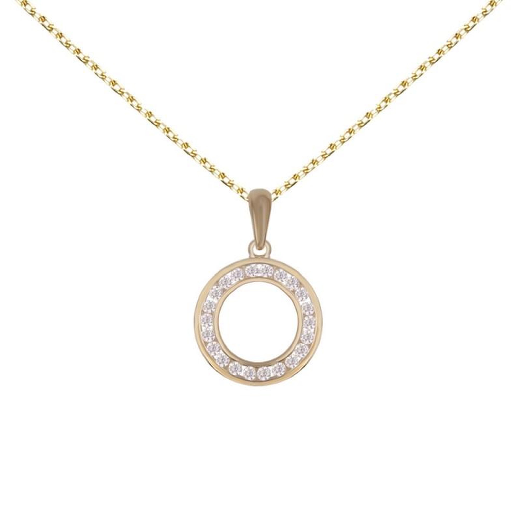 L'ATELIER D'AZUR Collier - Pendentif Or Jaune Cercle Serti de Zirconiums - Chaine Dorée Offerte