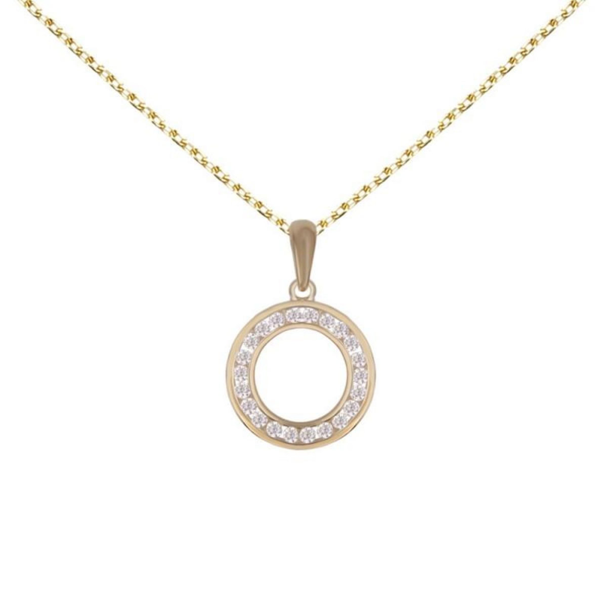 L'ATELIER D'AZUR Collier - Pendentif Or Jaune Cercle Serti de Zirconiums - Chaine Dorée Offerte