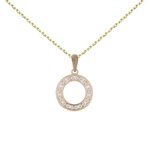 L'ATELIER D'AZUR Collier - Pendentif Or Jaune Cercle Serti de Zirconiums - Chaine Dorée Offerte
