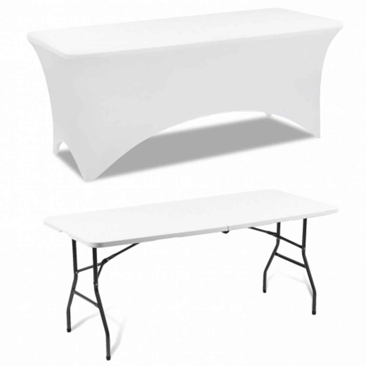 ID MARKET Housse blanche pour table pliante 180 CM