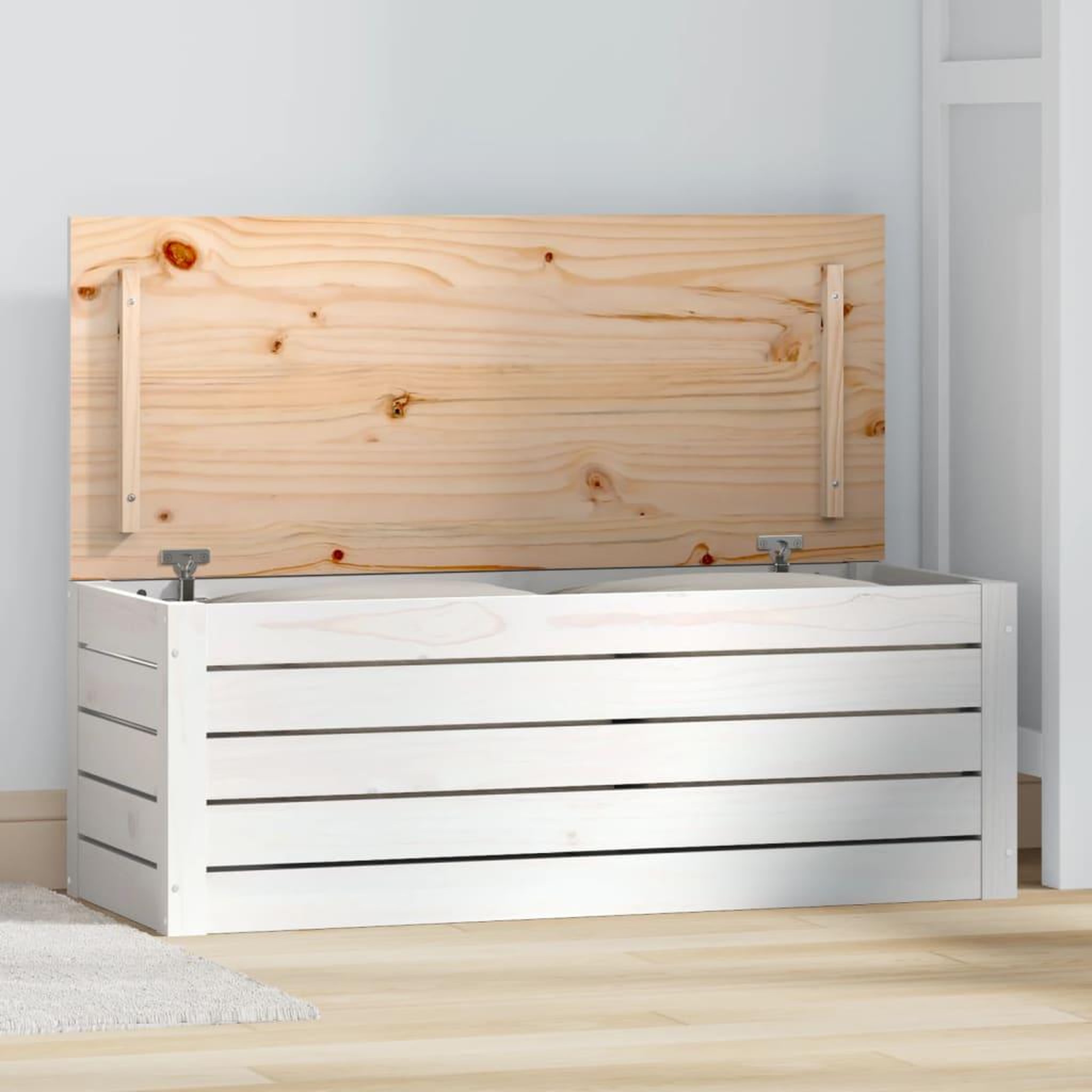 Voir la diapositive 1 : VIDAXL Boîte de rangement Blanc 89x36,5x33 cm Bois massif de pin